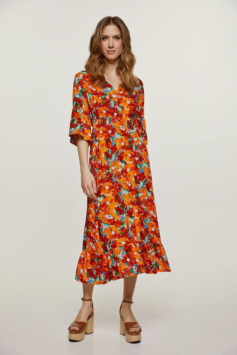 Florales Midikleid mit Empire-Linie