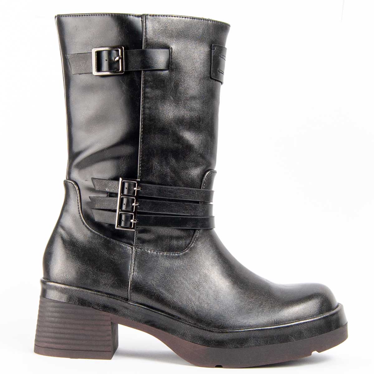 Mittelhohe Lederstiefel mit Schnallen
