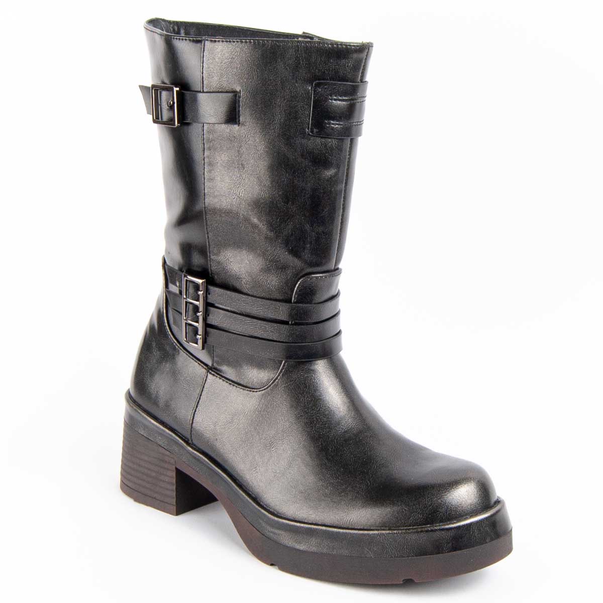 Mittelhohe Lederstiefel mit Schnallen