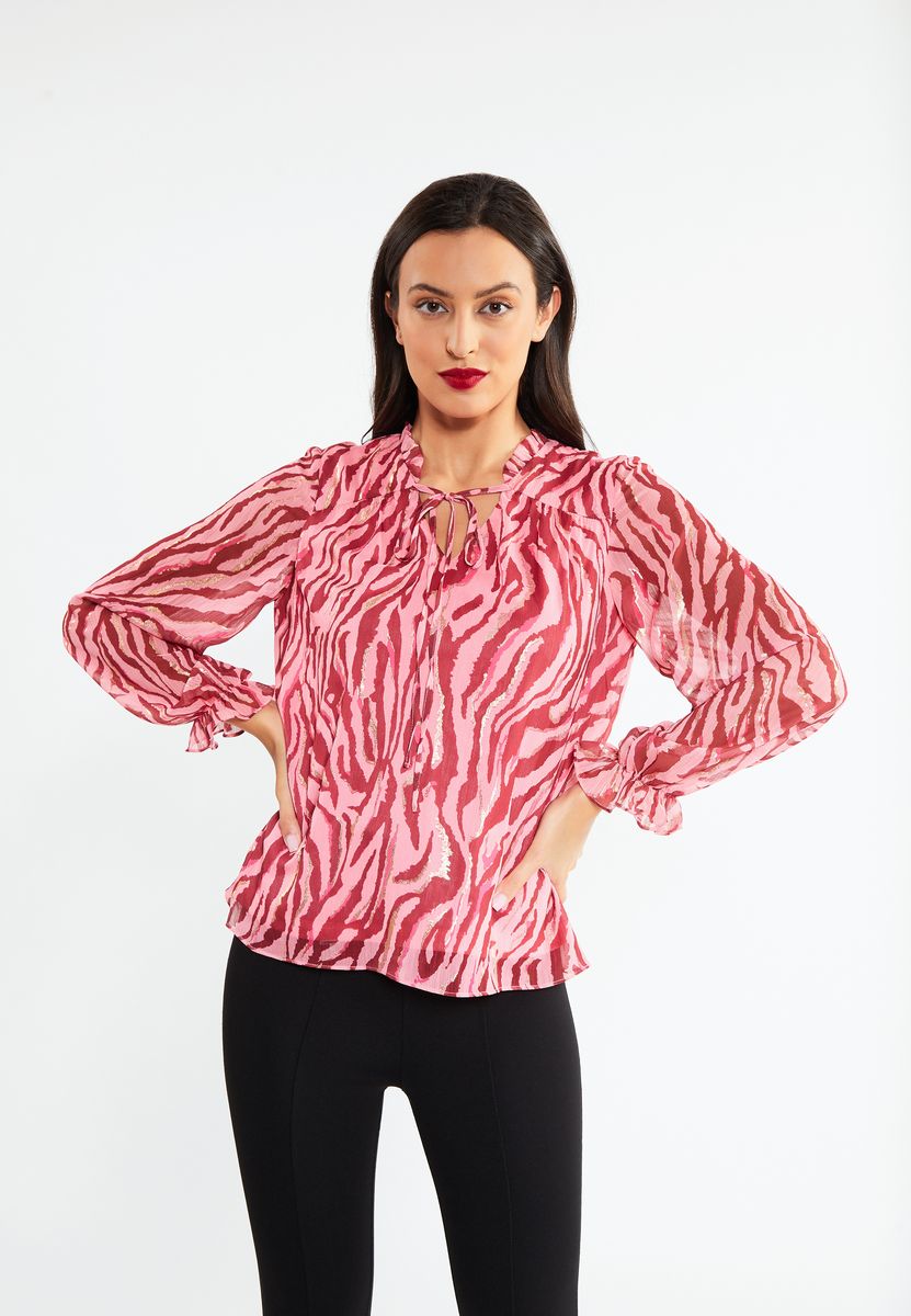 Bluse mit Animal-Print und Rüschen