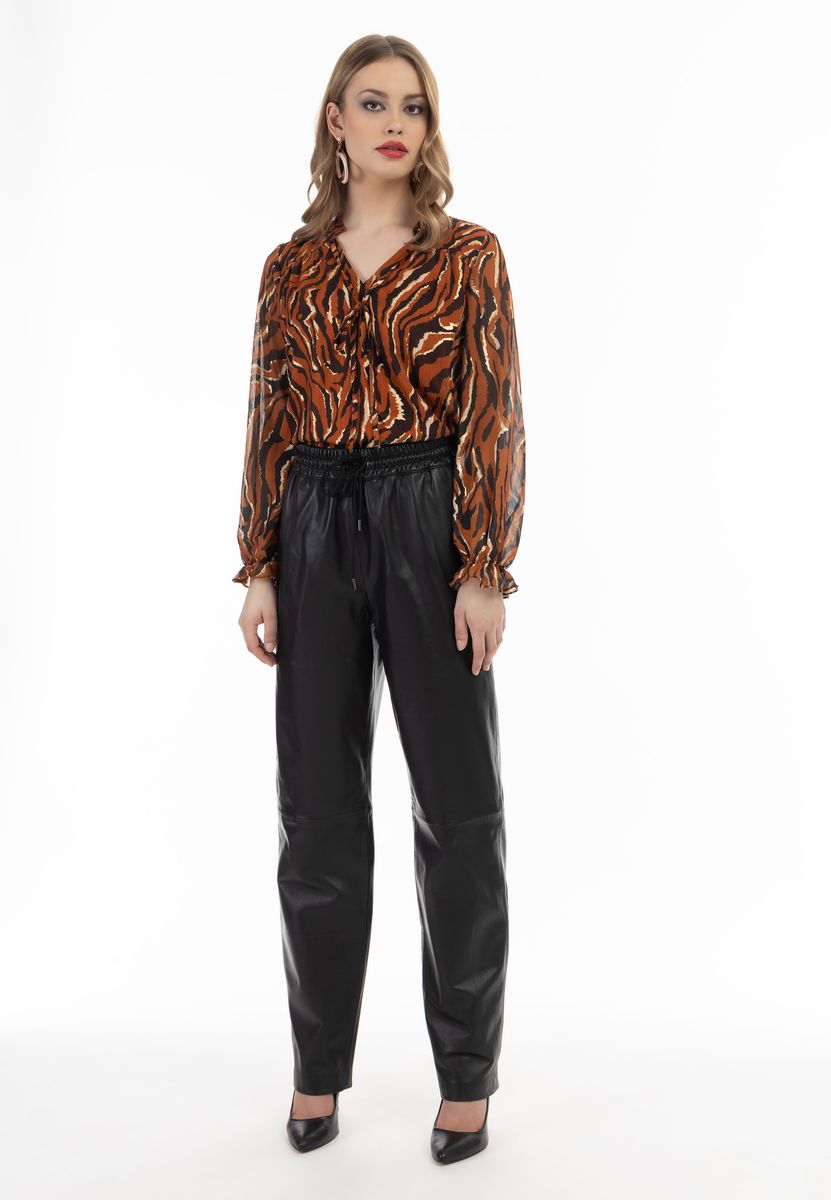 Bluse mit Animal-Print und Rüschen