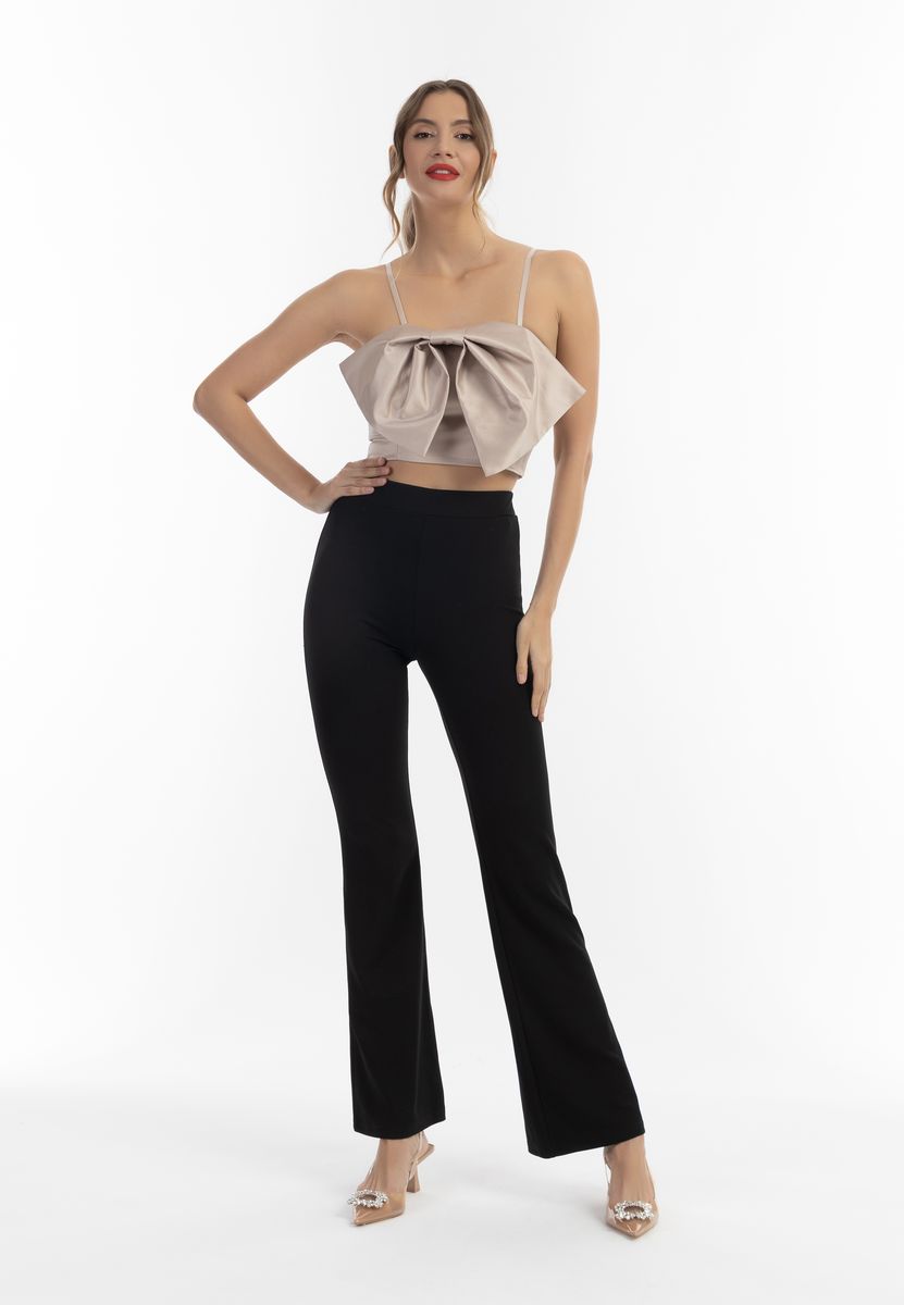 Cropped Satin-Top mit XL-Schleife