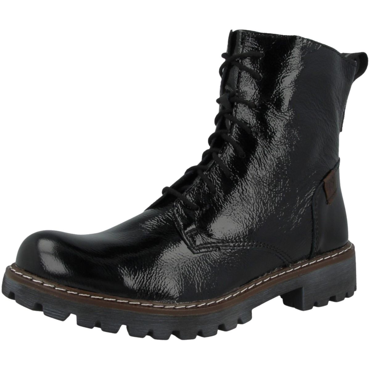 Schnürstiefelette aus Lackleder