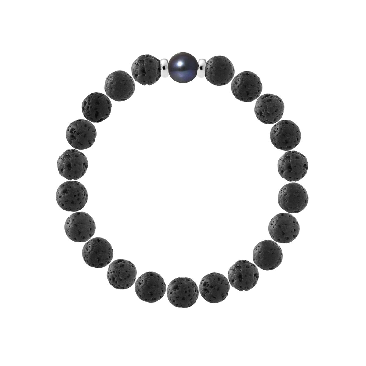 Armband aus Lavastein und dunkler Perle