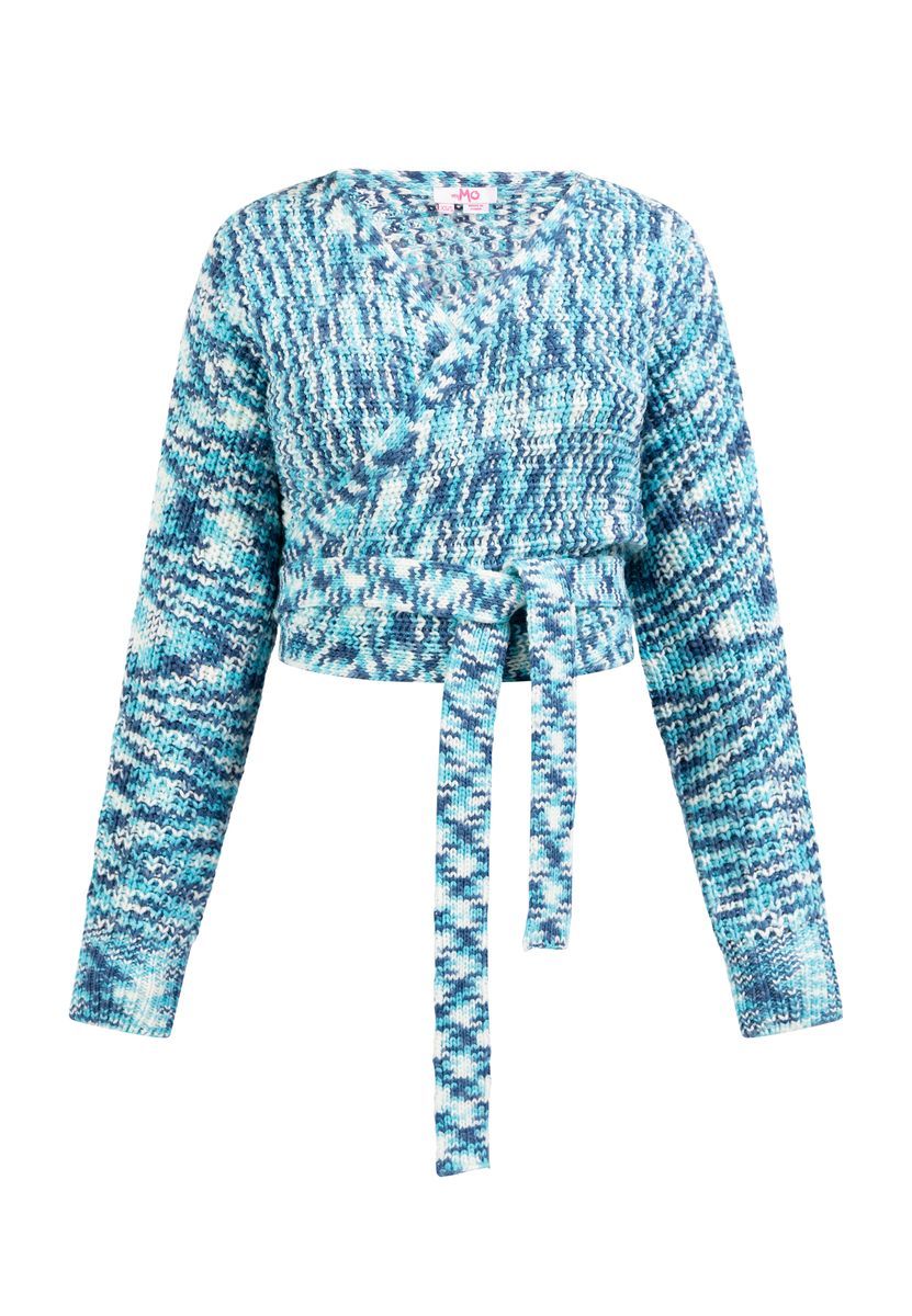 Grobstrick-Wickeljacke mit Bindegürtel