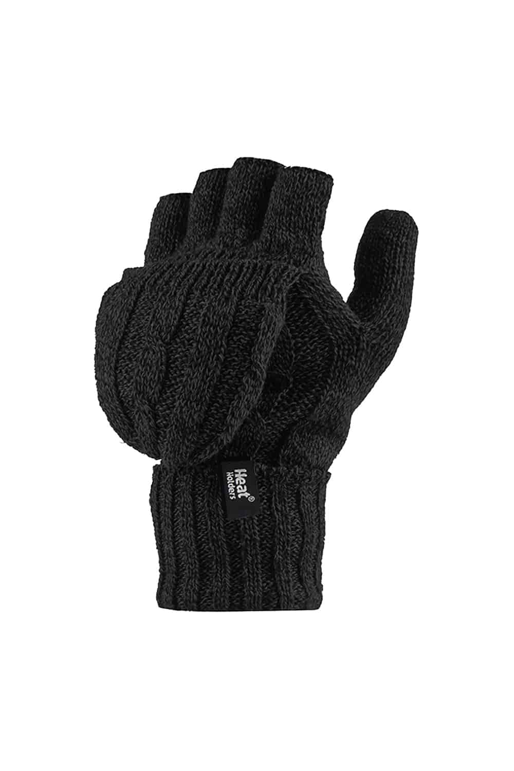 Thermogestrickte Klappfäustlinge mit Zopfmuster