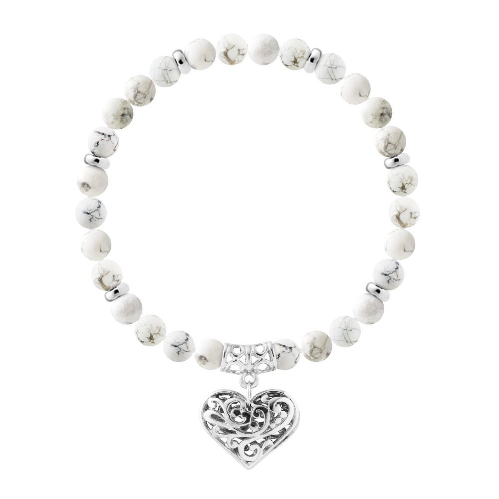 Howlith-Perlenarmband mit Herzanhänger