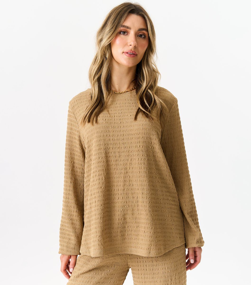 Strukturiertes Oversized-Oberteil mit Langarm