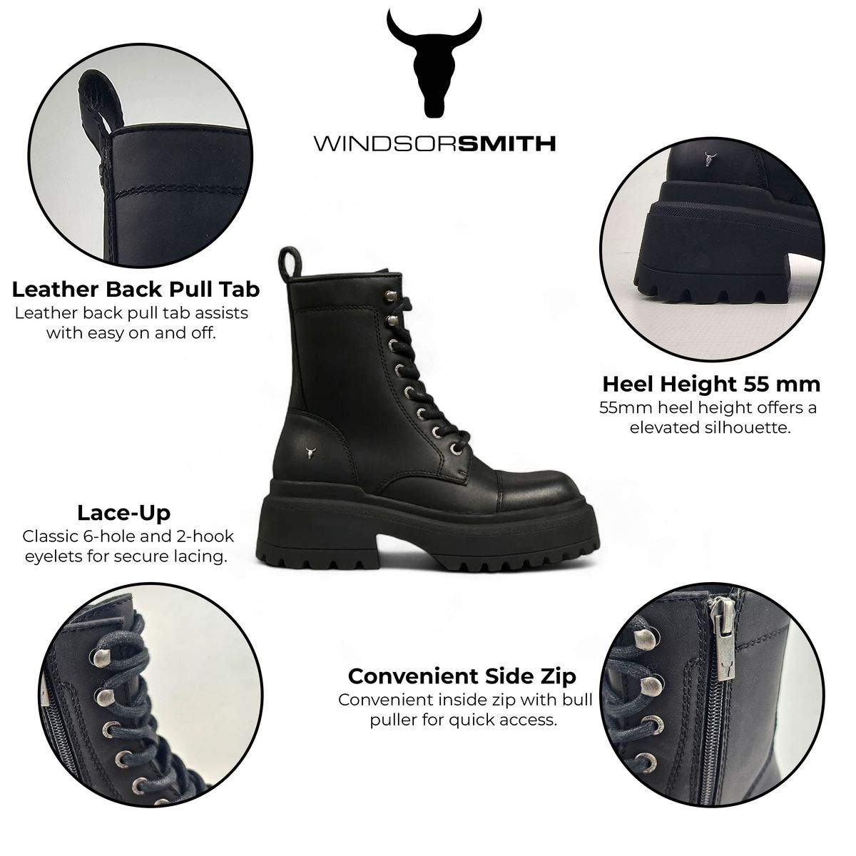 Robuste klobige Plateau-Kampfstiefel