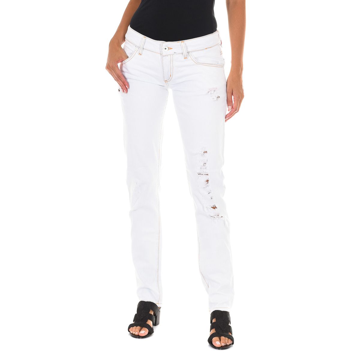 Distressed Slim-Fit Jeans Weiß