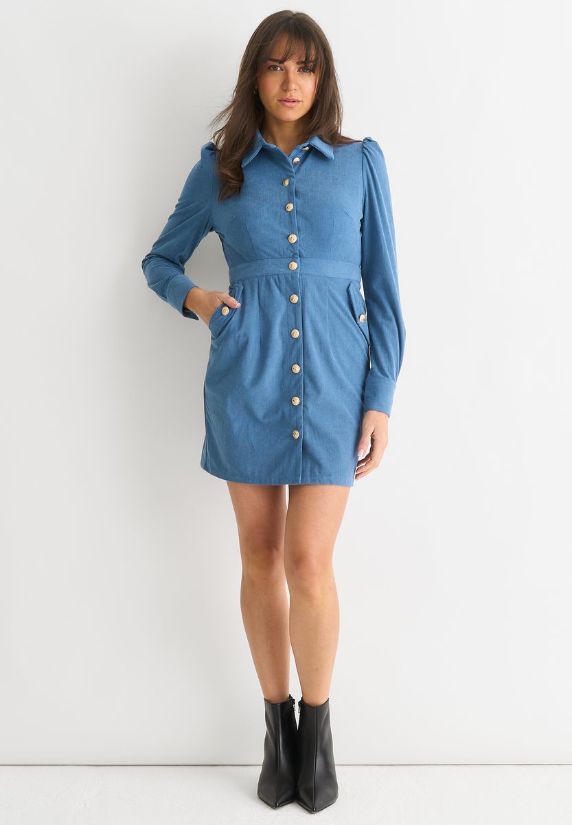 Cord-Minikleid mit Knopfleiste