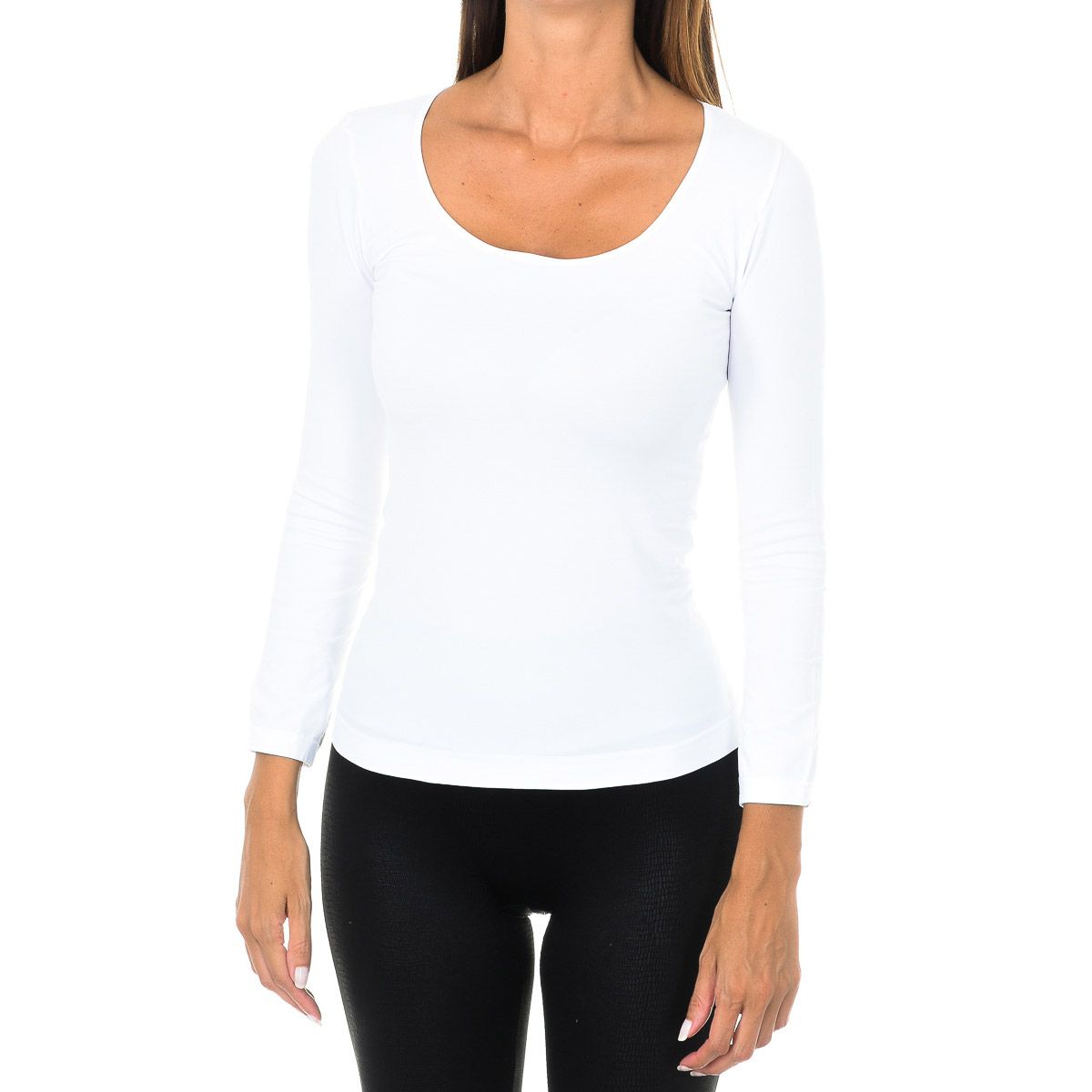 Nahtloses Langarmshirt mit U-Ausschnitt