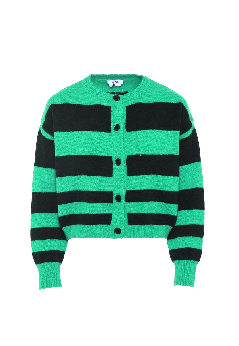 Gestreifte Strickjacke mit Rundhalsausschnitt