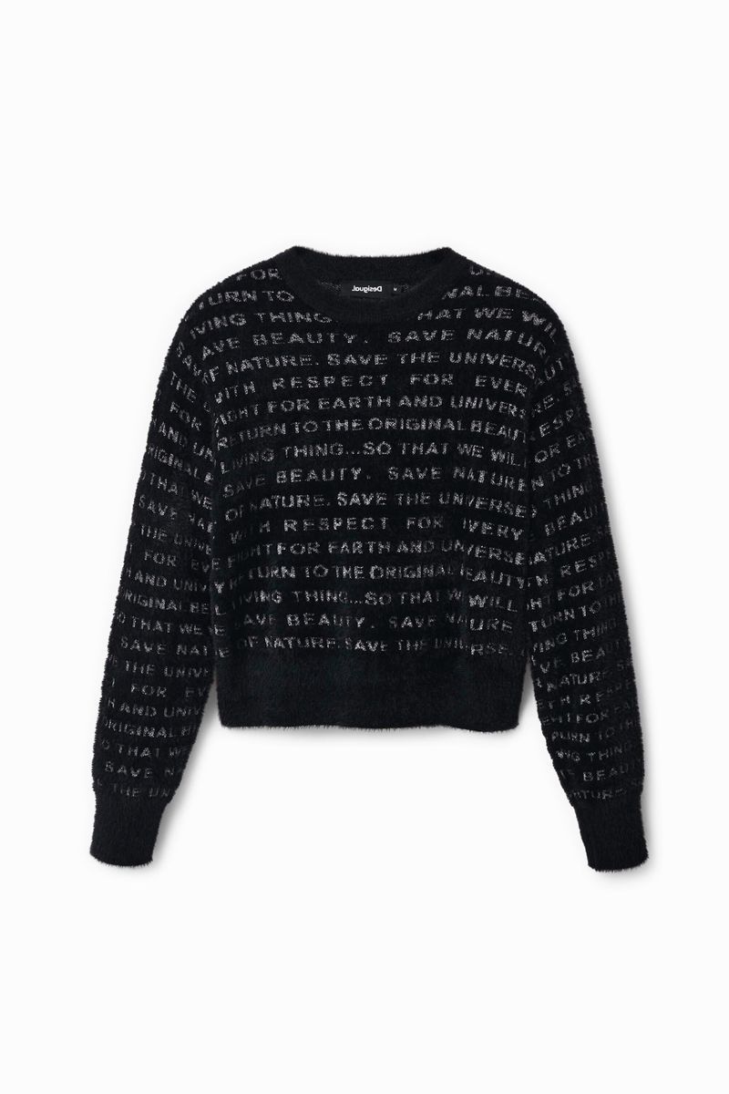 Kurzer Pullover mit Slogan-Print