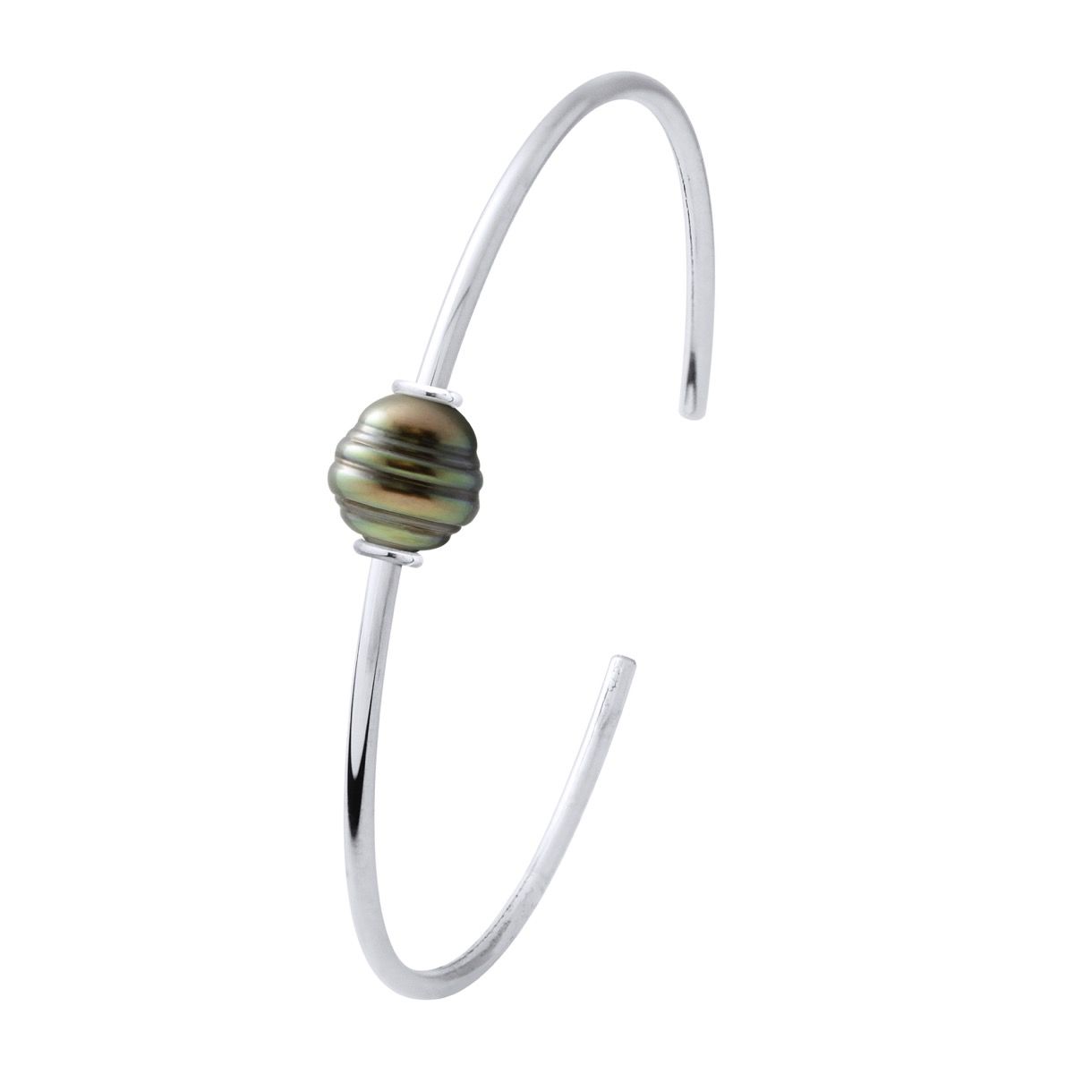Minimalistischer Silberarmreif mit Tahitiperle