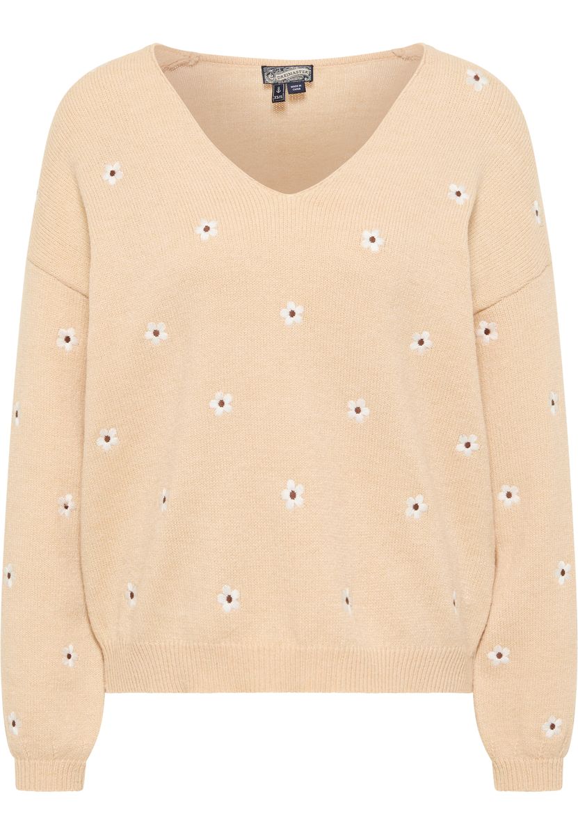 V-Ausschnitt Pullover mit Gänseblümchen-Stickerei