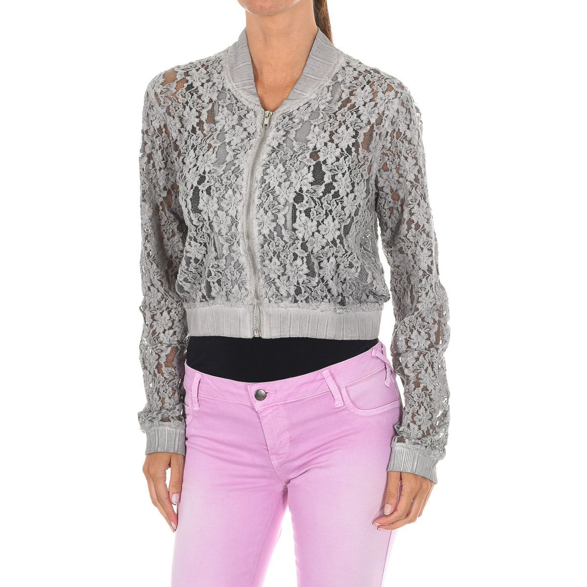 Transparente Bomberjacke aus Spitze