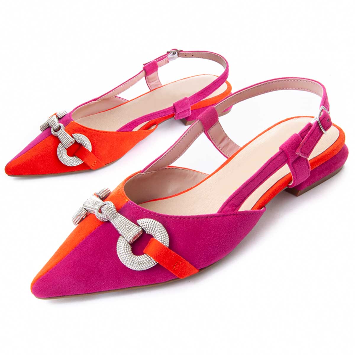 Spitze Slingback-Ballerinas mit Schnalle