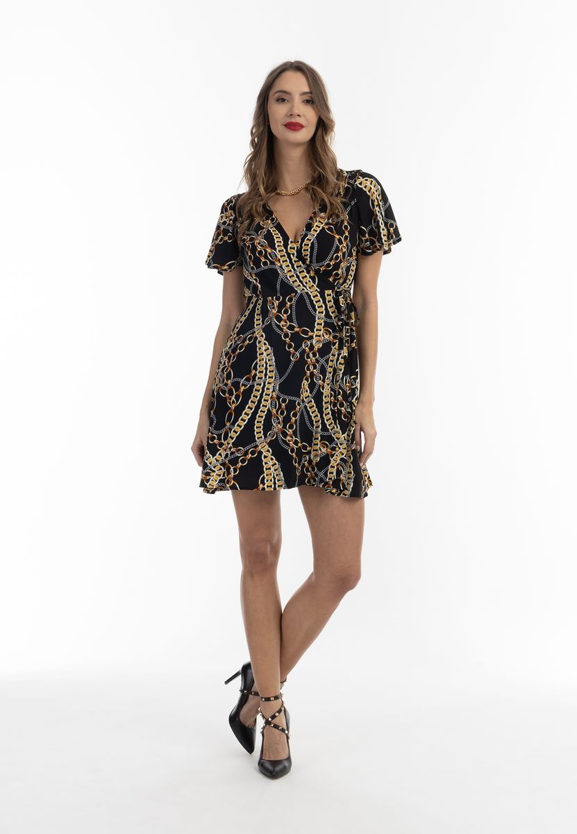 Elegantes Mini-Wickelkleid mit Kettenmuster