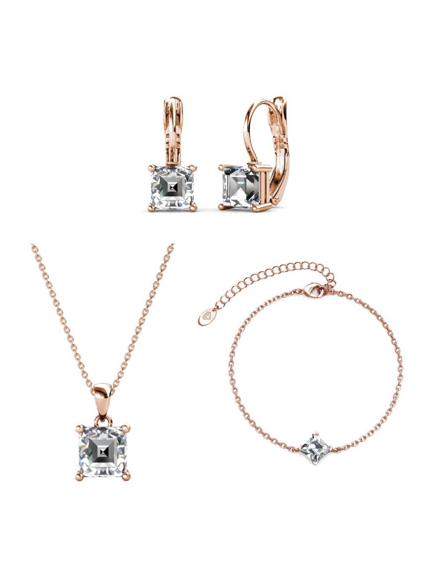 Quadratisches Kristall-Roségold-Set
