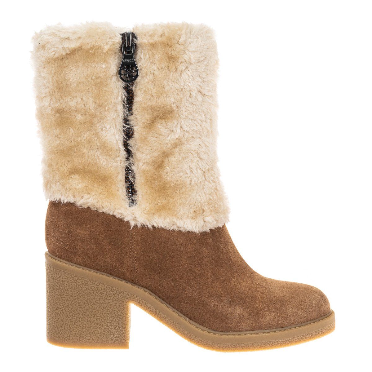 Wildleder-Stiefeletten mit Webpelz-Besatz