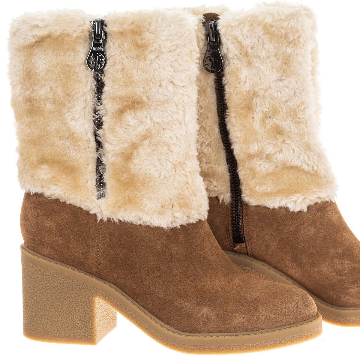 Wildleder-Stiefeletten mit Webpelz-Besatz