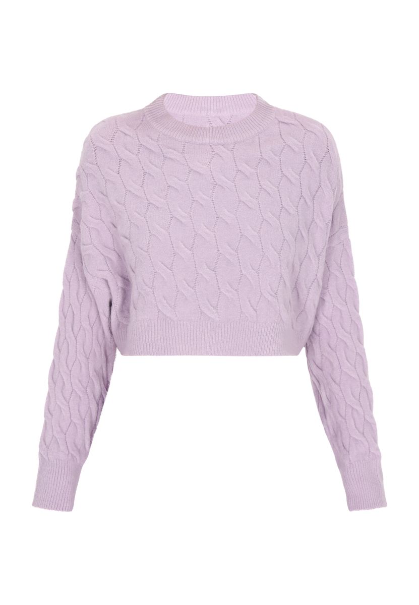 Kurzer Zopfstrickpullover mit Ballonärmeln