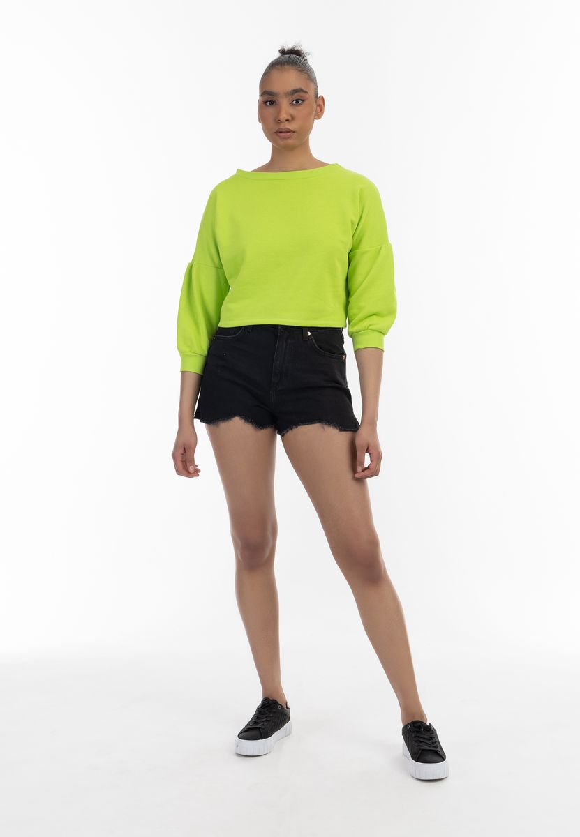 Cropped-Sweatshirt mit Puffärmeln