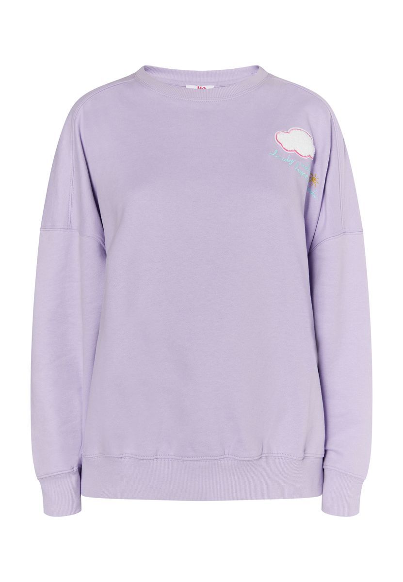 Lässiges Rundhals-Sweatshirt mit Wolken-Applikation