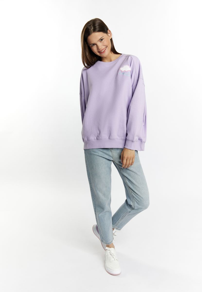 Lässiges Rundhals-Sweatshirt mit Wolken-Applikation