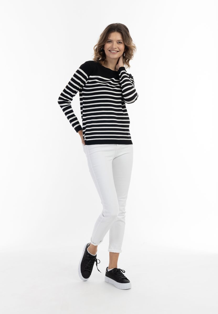 Klassischer gestreifter Feinstrick-Pullover