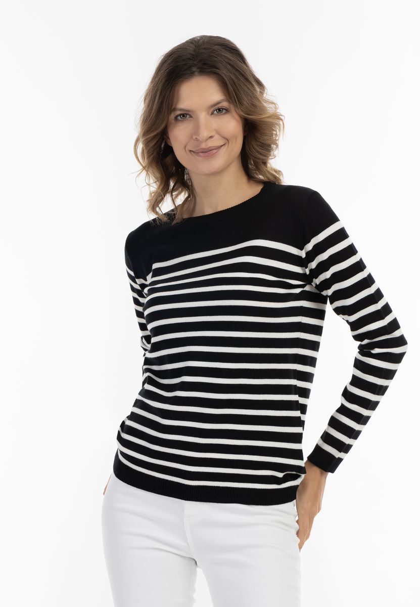 Klassischer gestreifter Feinstrick-Pullover