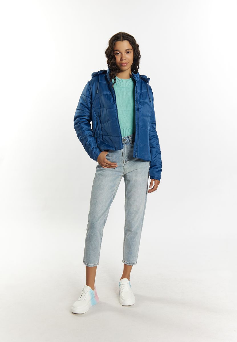 Glänzende Steppjacke mit Kapuze