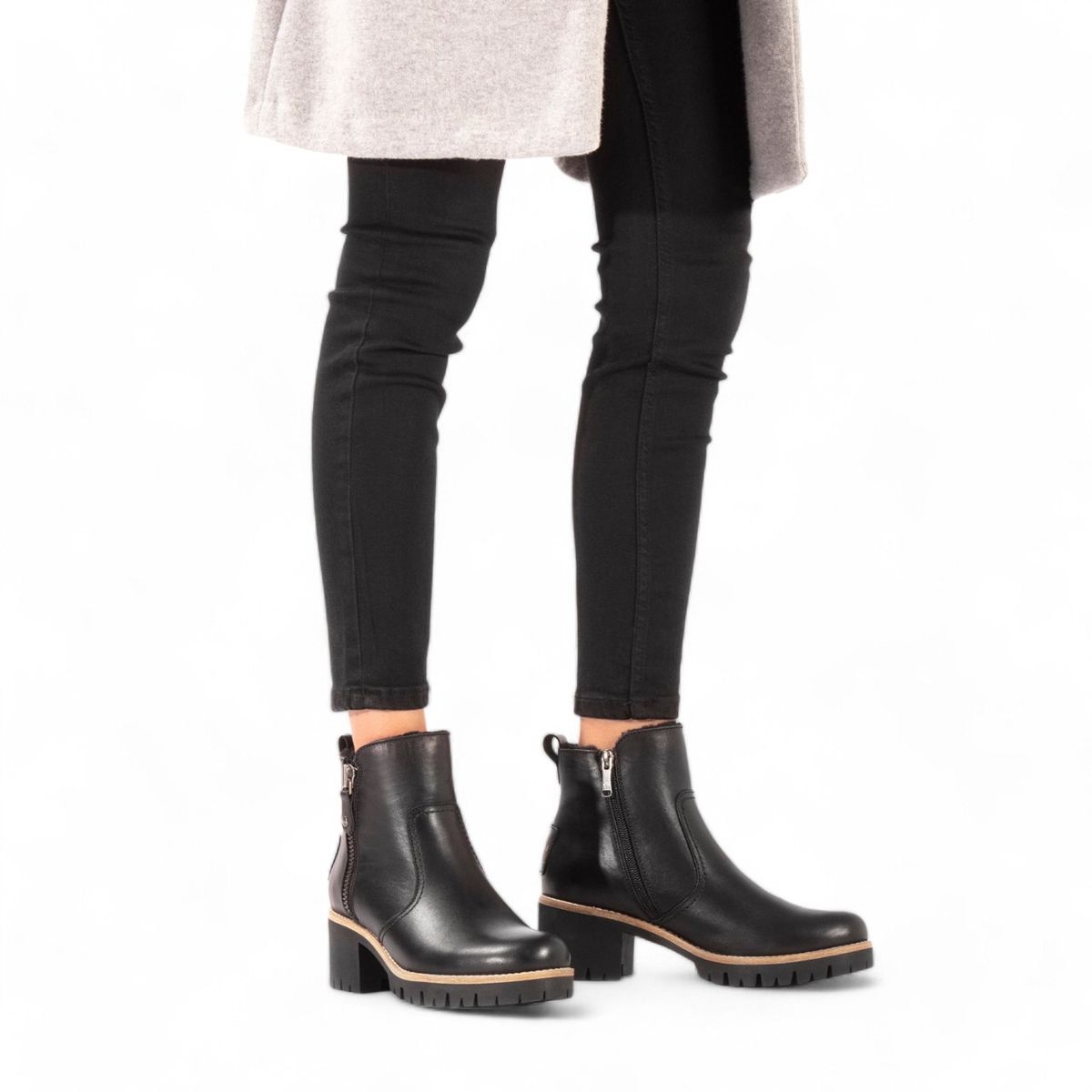 Wasserdichte Lederstiefeletten mit Blockabsatz