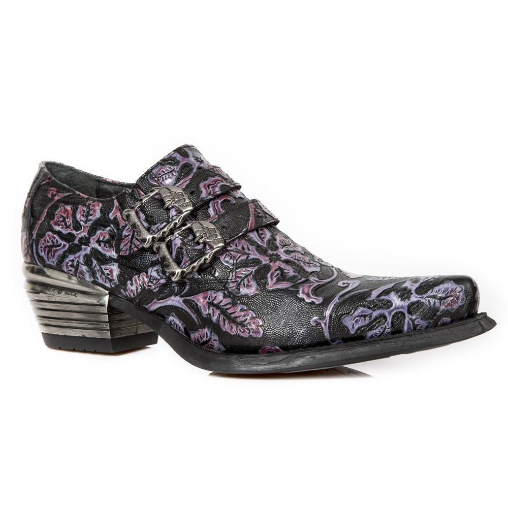 Floral geprägte Schnallenschuhe mit Spitze