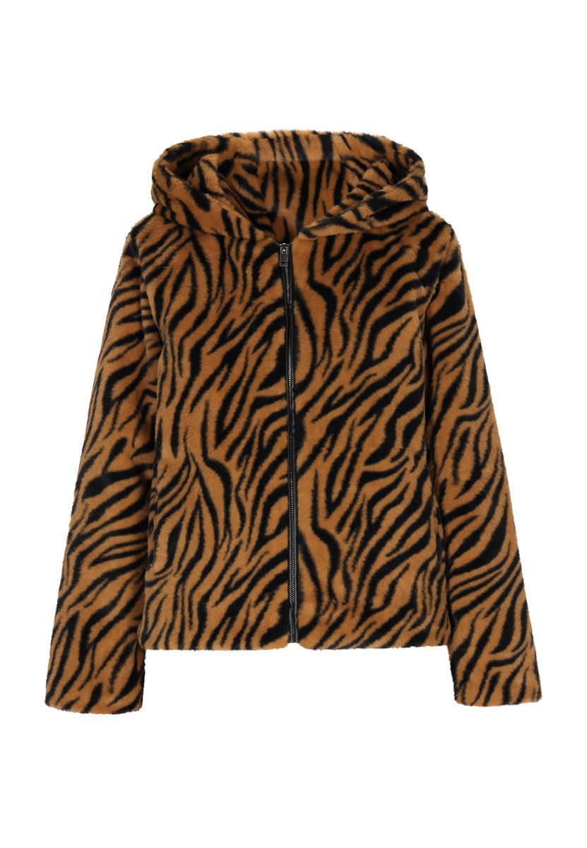 Flauschige Kapuzenjacke mit Animal-Print