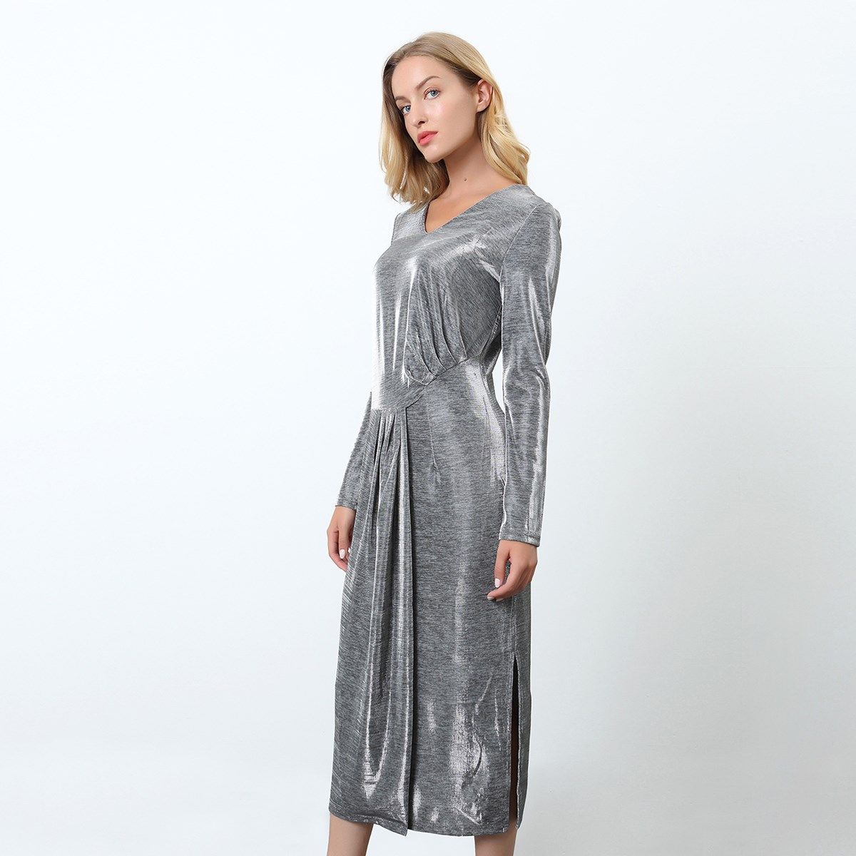 Irisierendes Drapiertes Midi-Cocktailkleid