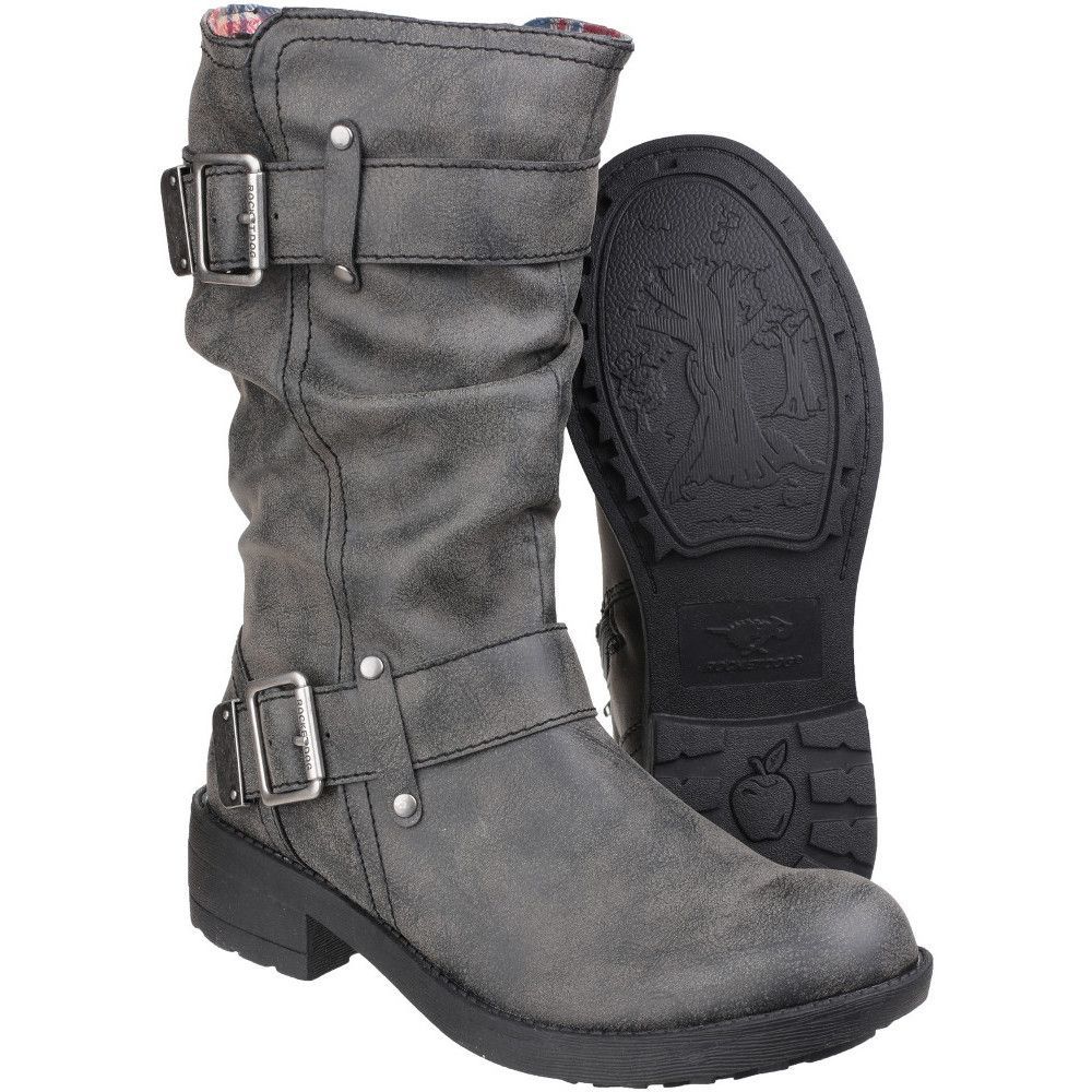 Raffstiefel mit Schnallen-Details, halbhoch