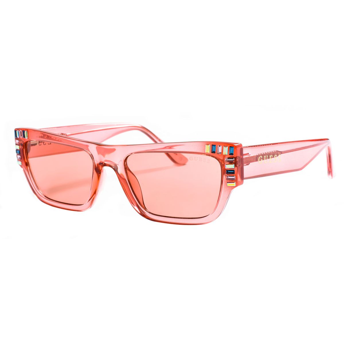 Rechteckige Acetat-Sonnenbrille mit Kristallverzierung