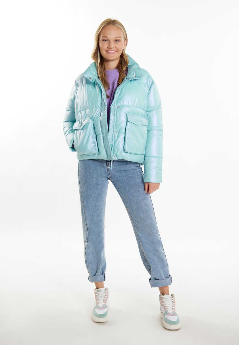 Irisierende Steppjacke mit XL-Taschen
