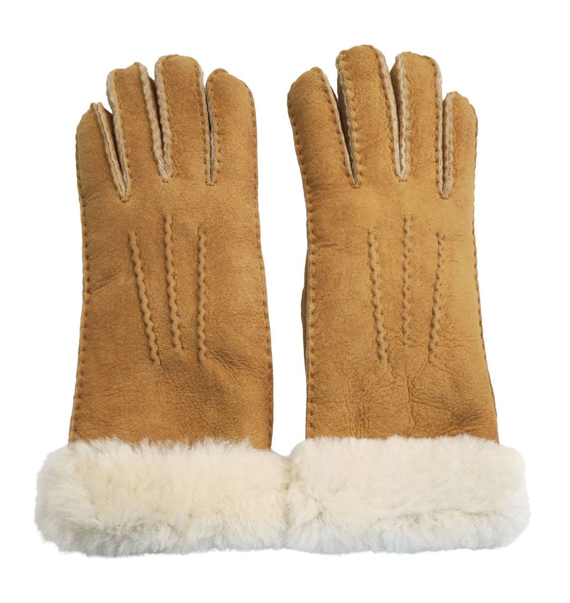 Schaffell-Wildleder-Handschuhe mit Pelzmanschette