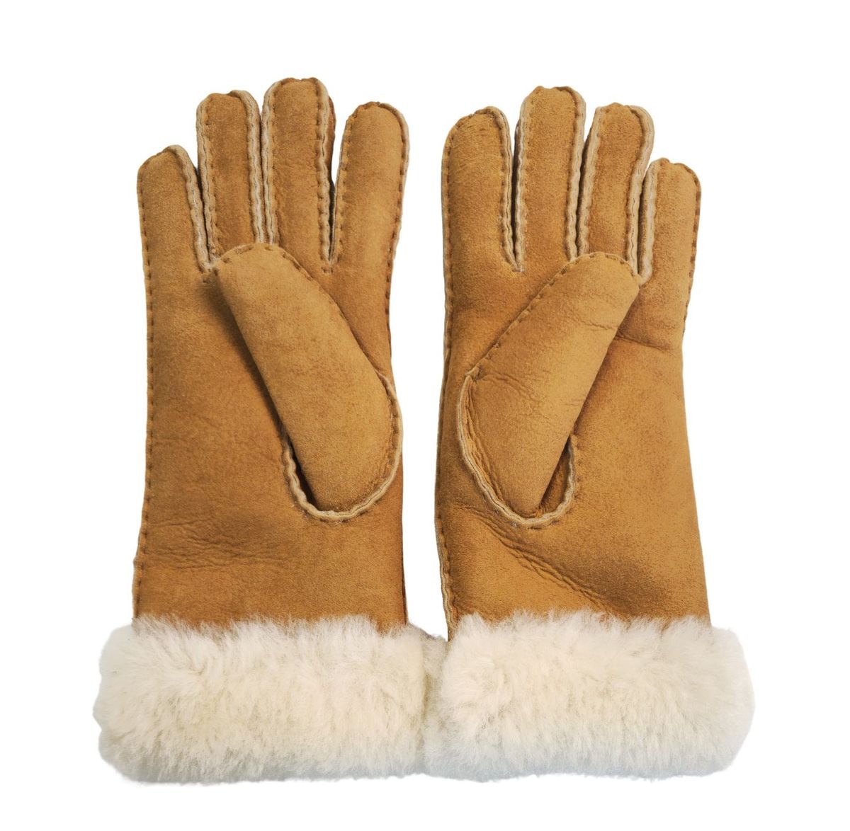 Schaffell-Wildleder-Handschuhe mit Pelzmanschette
