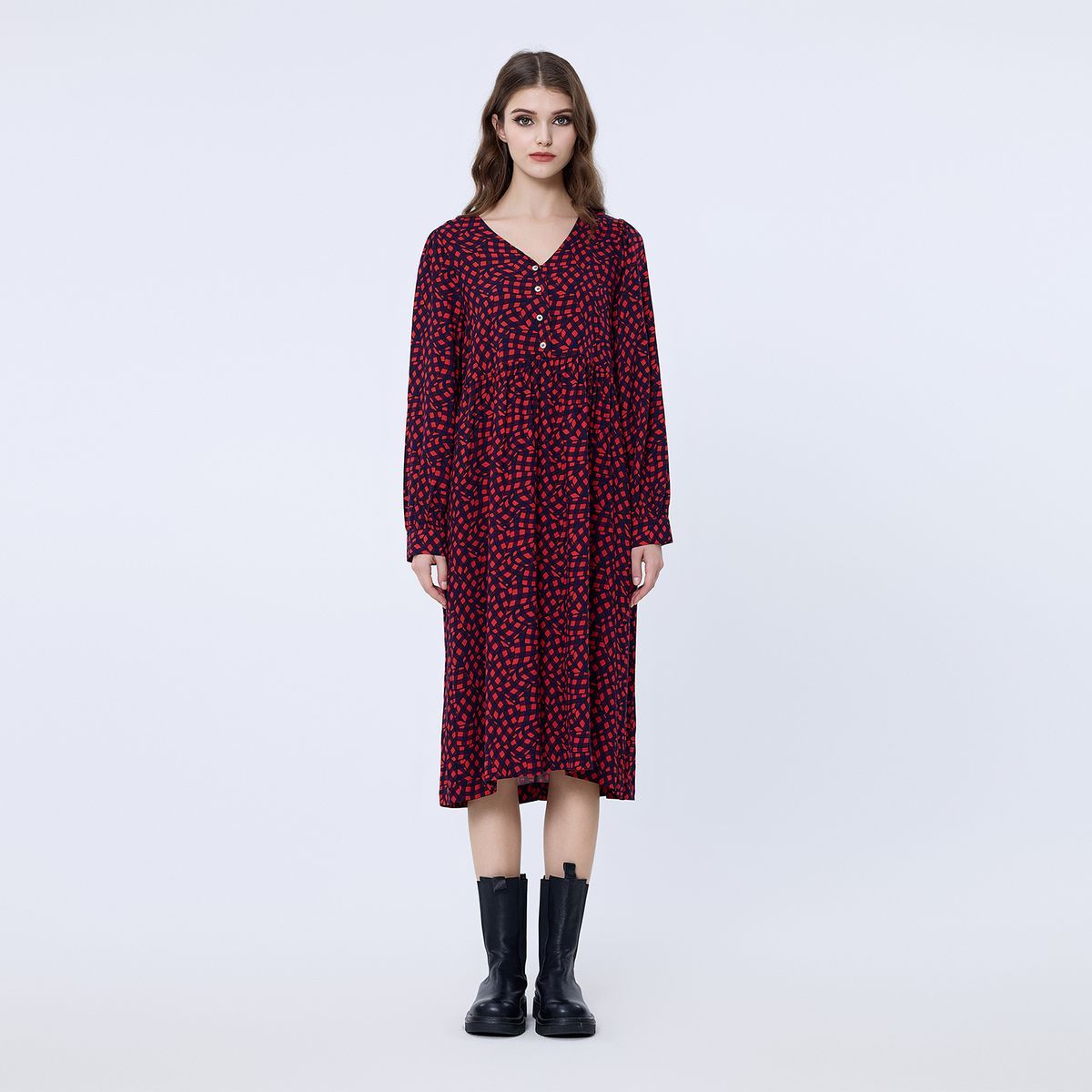Midi-Kleid aus Flanell mit Geometriemuster