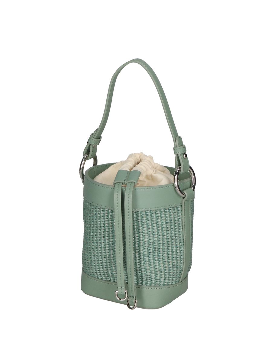 Beuteltasche aus Leder und Stroh