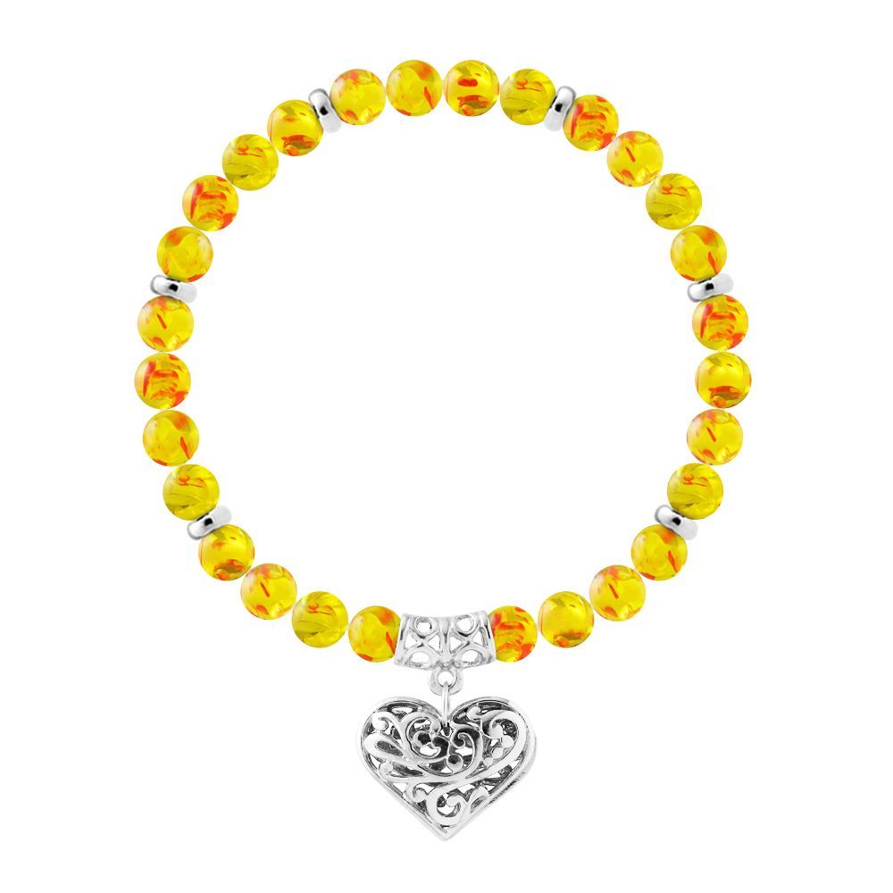Gelbes Bernstein-Armband mit Herz-Filigran