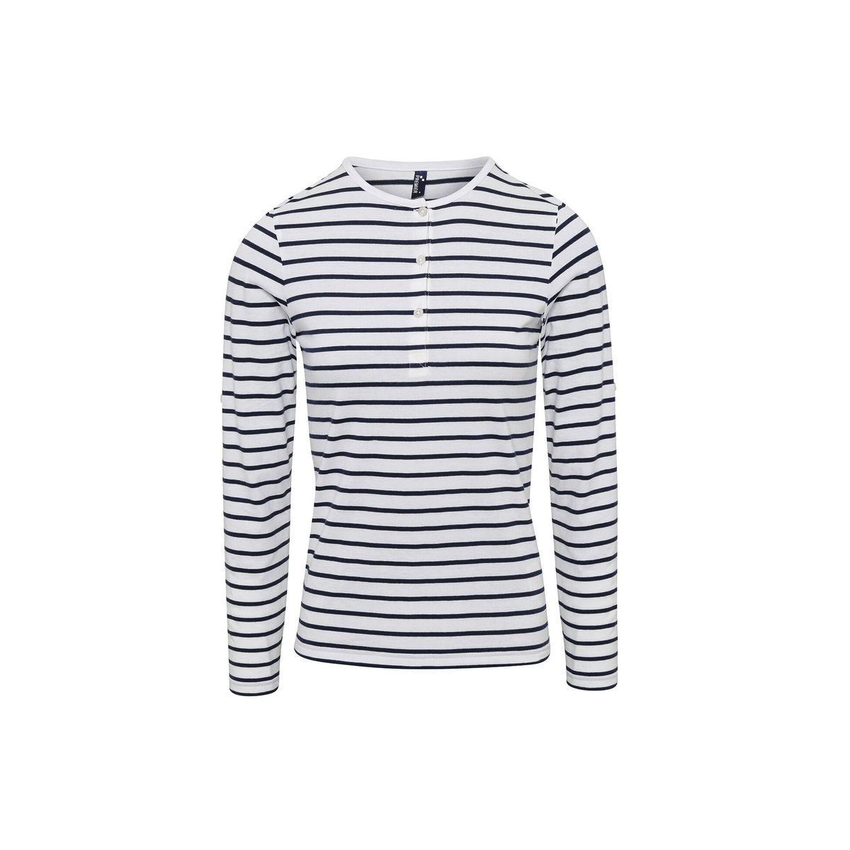 Gestreiftes Henley-Top mit Krempelärmeln