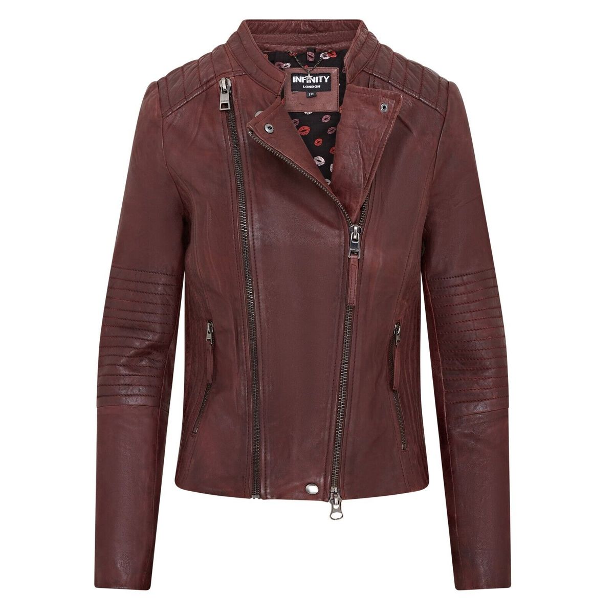 Asymmetrische Biker-Lederjacke mit Steppmuster