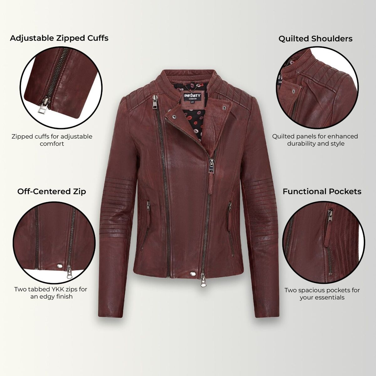 Asymmetrische Biker-Lederjacke mit Steppmuster