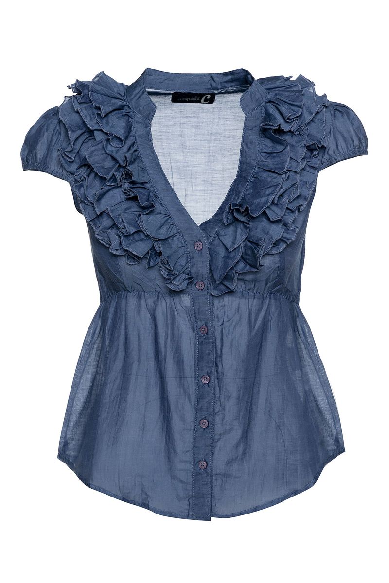 Rüschenbluse mit V-Ausschnitt und Flügelärmeln
