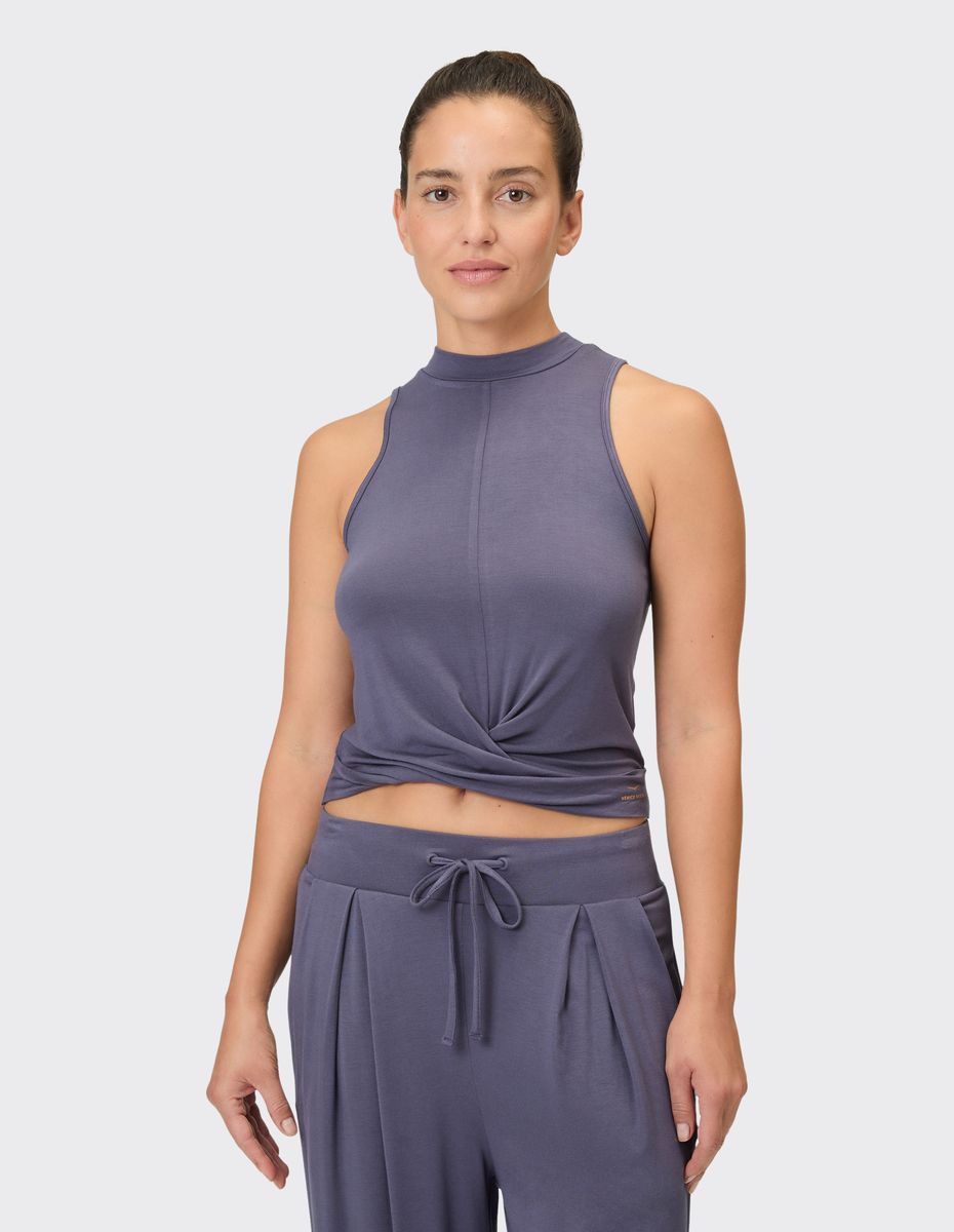 Tanktop mit Stehkragen und Knotendetail